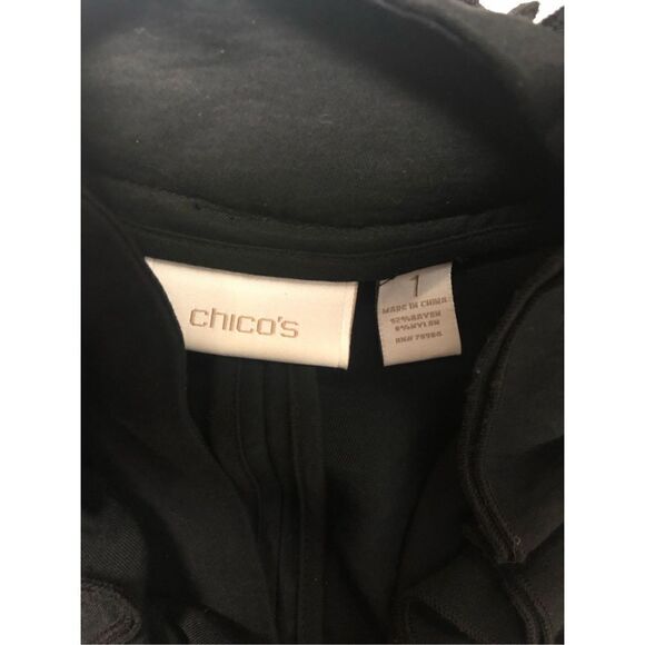 Chico’s Women’s Black Ruffle Button Clasp Dress Jacket With Pockets Size 1 M(8) - Picture 6 of 8